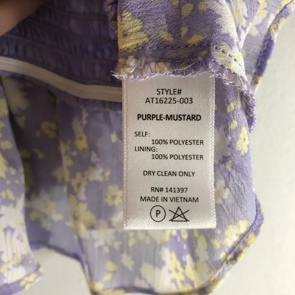ASTR The Label Size Small Cropped‎ Smock Waist Tank Top Purple Floral Flouncy - Picture 13 of 15